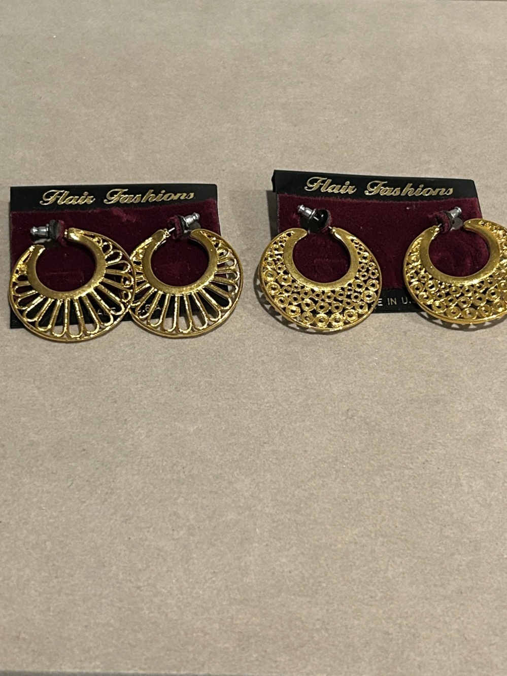 Gold Filigree Hoop Earrings - Two Pair
